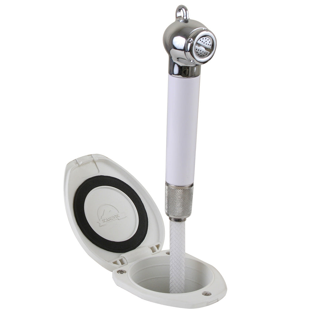 Scandvik Recessed Shower w/6 White Hose - Push-Button - Deckhand Marine Supply