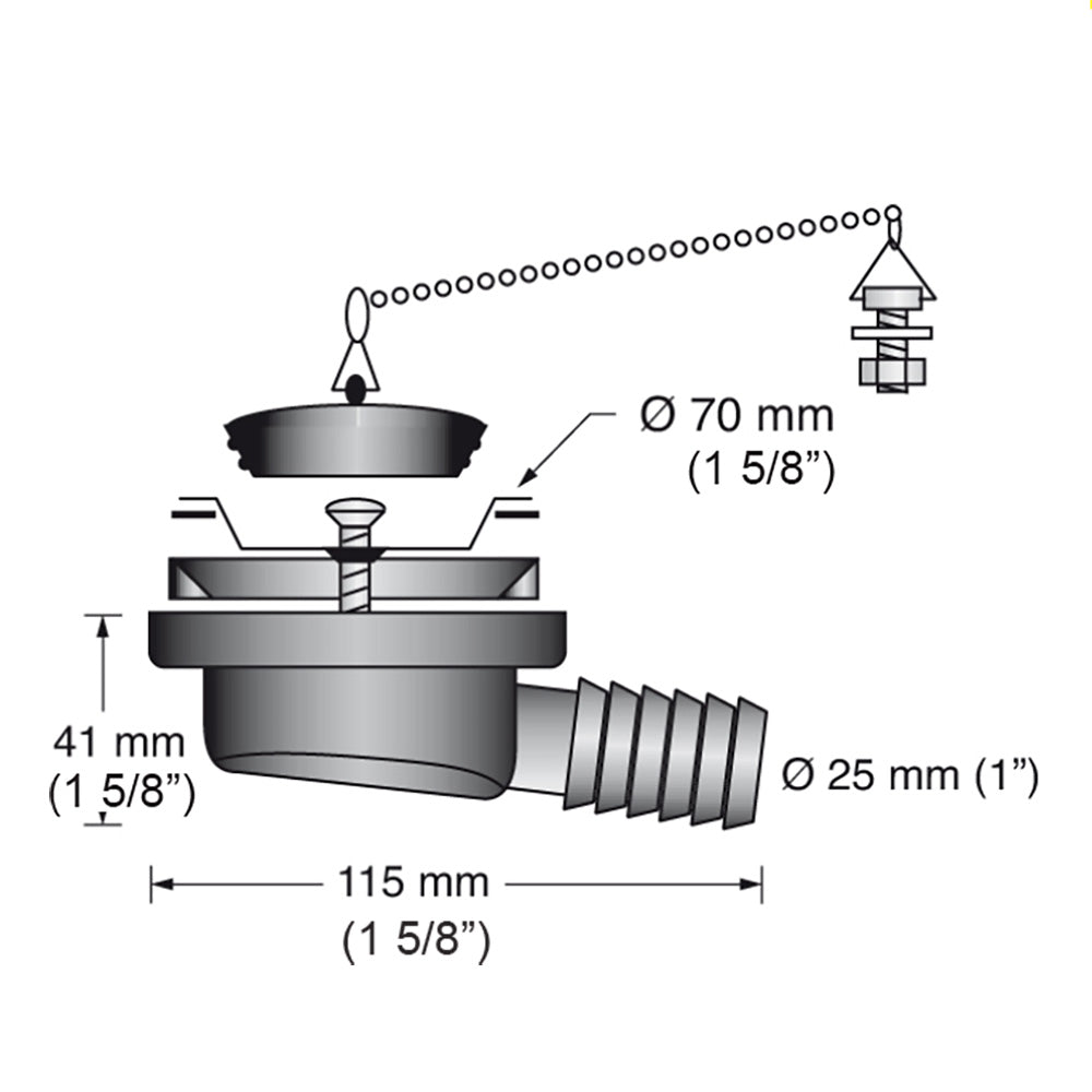 Scandvik Low Profile Drain Stopper - 1" Outlet - Deckhand Marine Supply