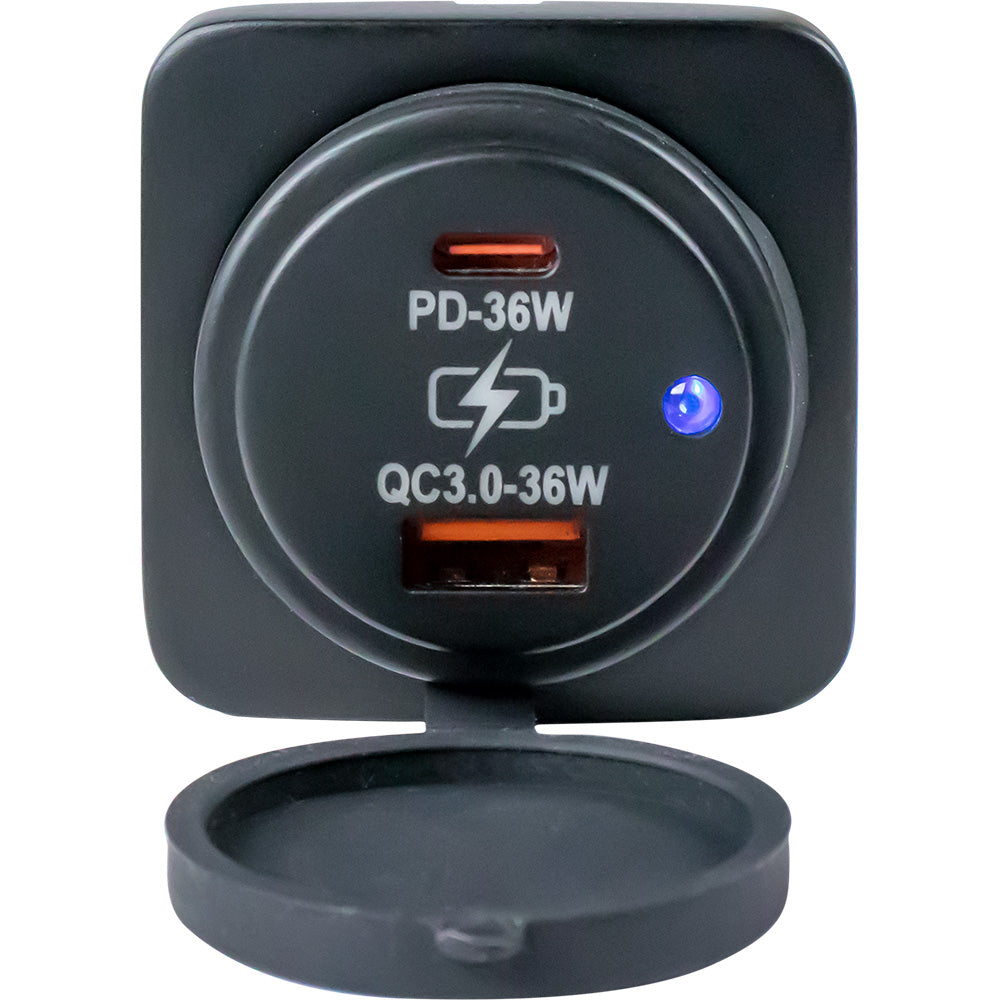 Sea-Dog USB A / USB C Square Surface Mount Power Socket - Deckhand Marine Supply