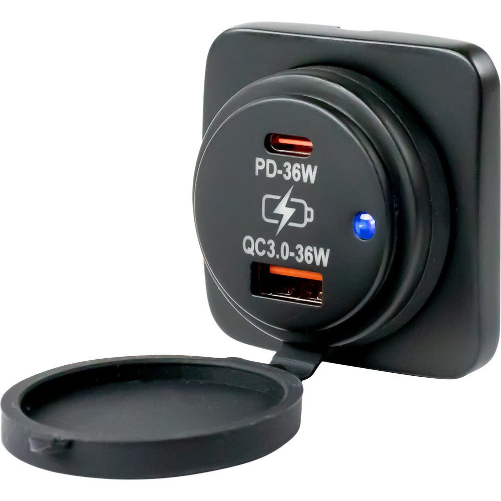 Sea-Dog USB A / USB C Square Surface Mount Power Socket - Deckhand Marine Supply