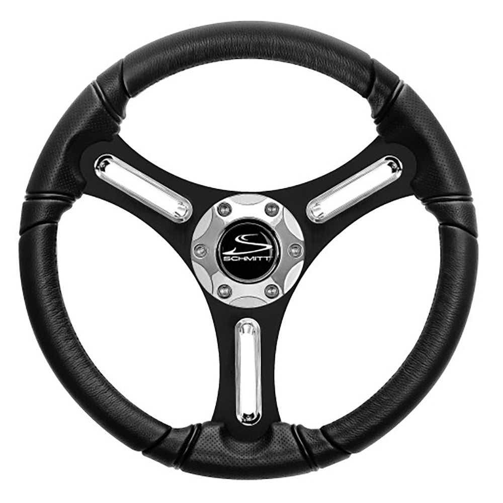 Schmitt Marine Torcello 14" Wheel - 03 Series - Polyurethane Wheel w/Chrome Spoke Inserts Cap - Black Brushed Spokes - 3/4" - Retail Packaging - Deckhand Marine Supply
