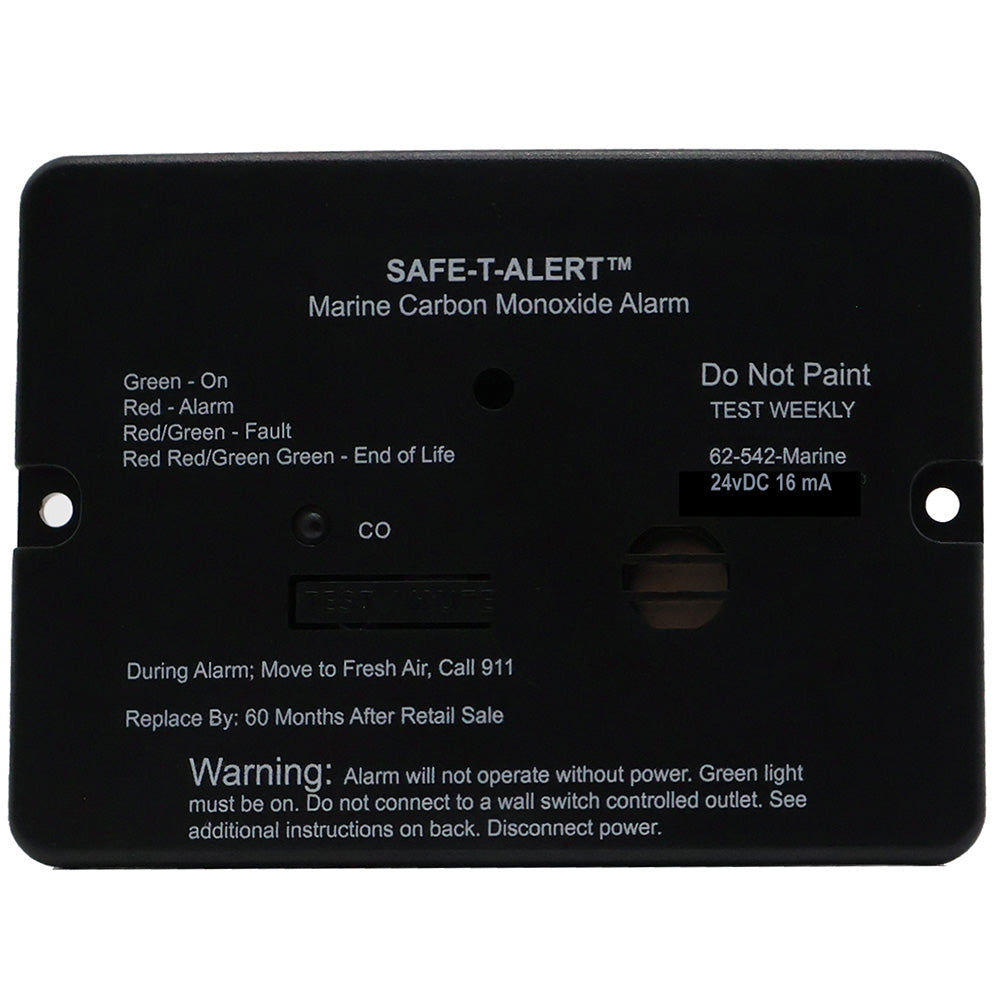 Safe-T-Alert 62 Series Marine Carbon Monoxide Alarm - 24V Flush Mount - Black - Deckhand Marine Supply