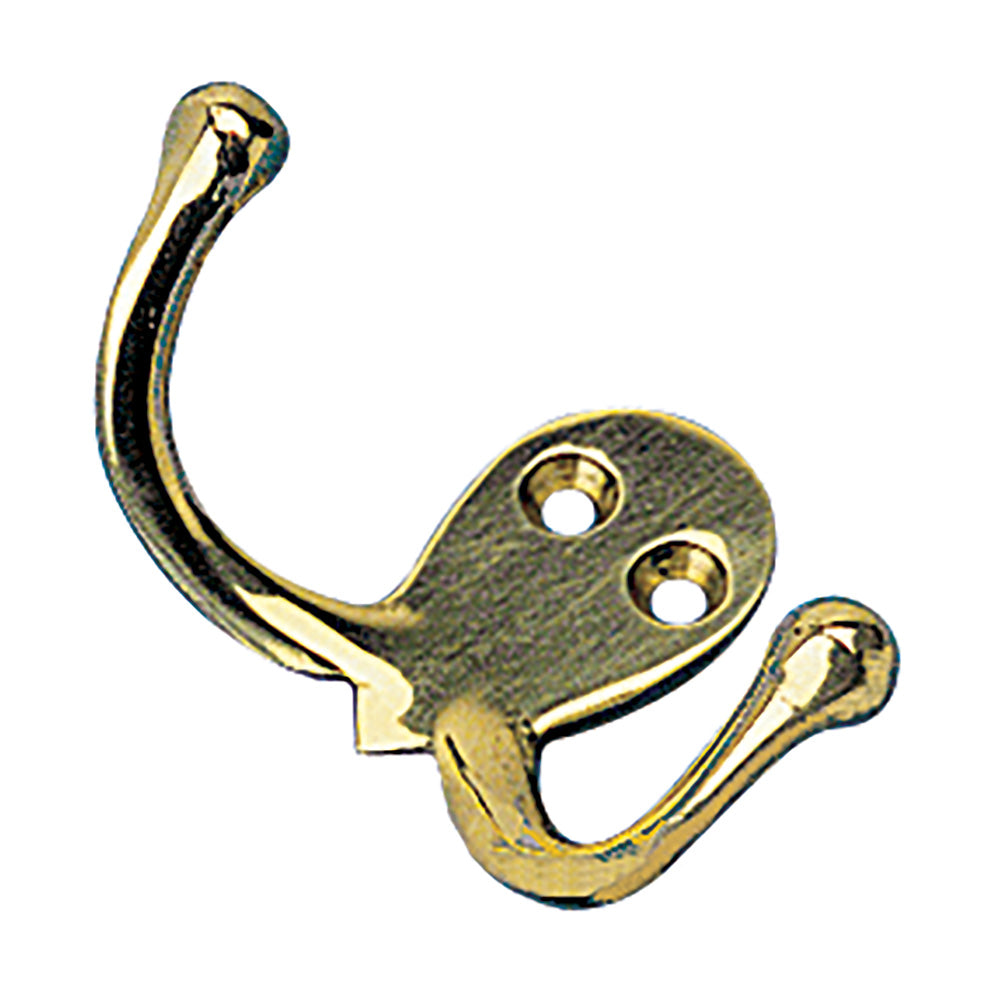 Sea-Dog Double Coat Hook - Cast Brass - Deckhand Marine Supply