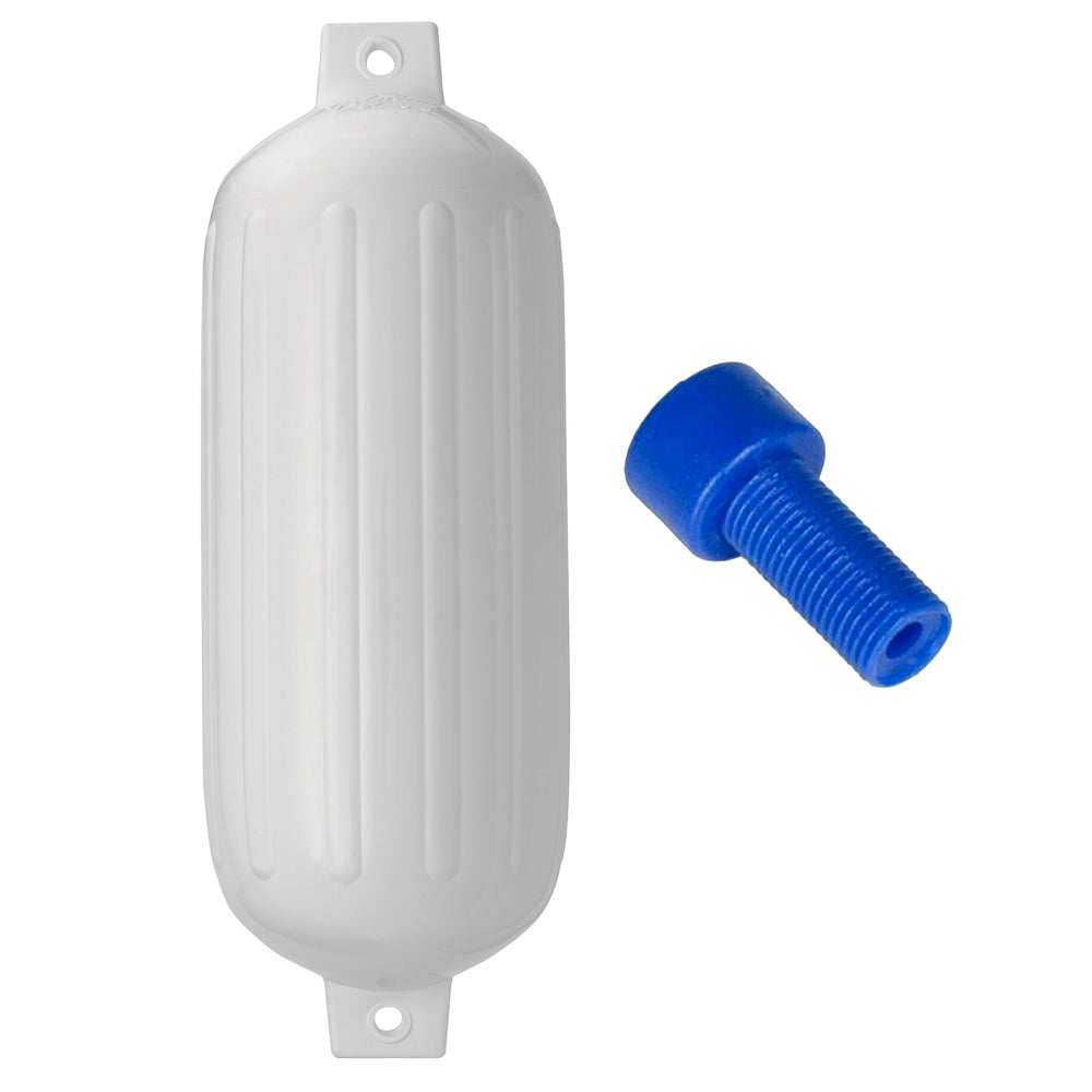Polyform G-6 Twin Eye Fender 11" x 30" - White w/Adapter - Deckhand Marine Supply