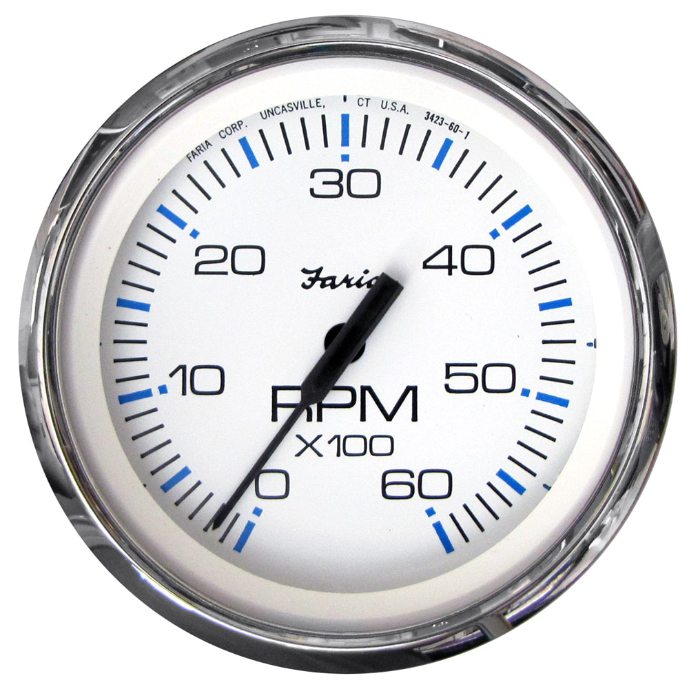 Faria Chesapeake White SS 4" Tachometer - 6000 RPM (Gas) (Inboard I/O) - Deckhand Marine Supply