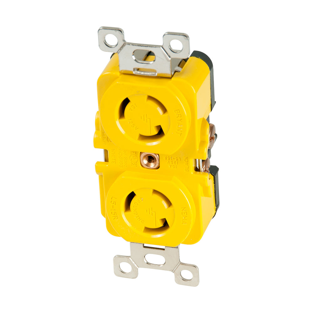 Marinco Locking Receptacle - 15A, 125V - Yellow - Deckhand Marine Supply