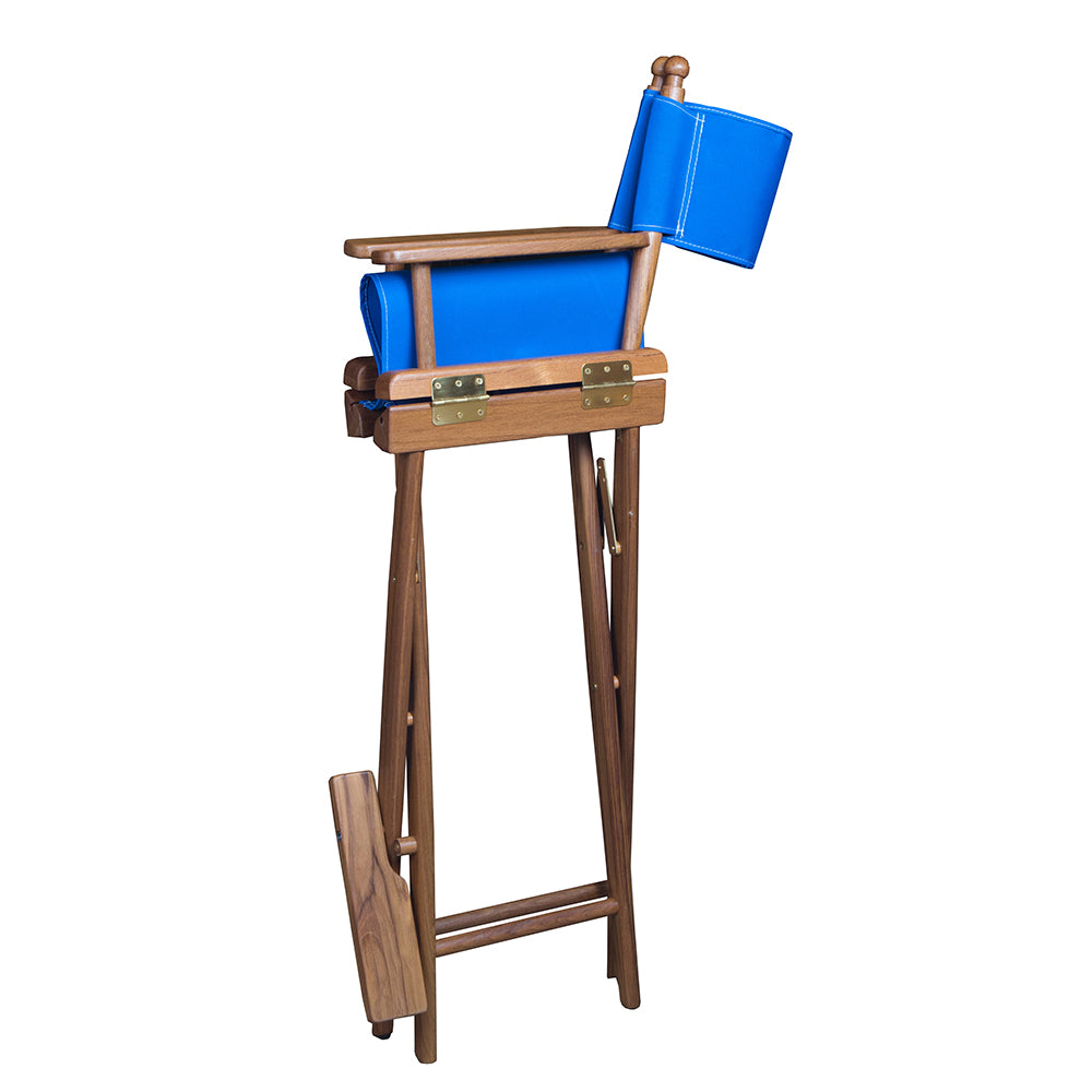 Whitecap Captains Chair w/Blue Seat Covers - Teak - Deckhand Marine Supply