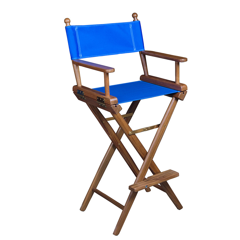Whitecap Captains Chair w/Blue Seat Covers - Teak - Deckhand Marine Supply