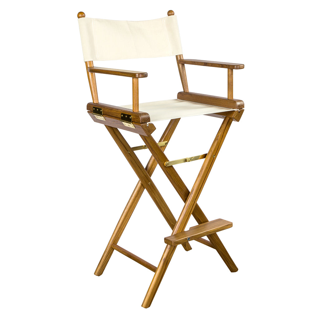 Whitecap Captains Chair w/Natural Seat Covers - Teak - Deckhand Marine Supply