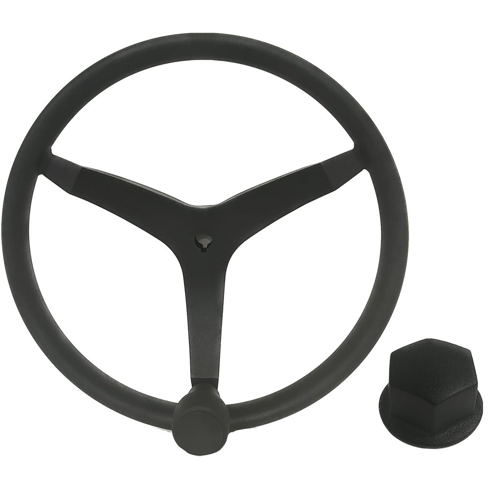 Uflex - V46 - 13.5" Stainless Steel Steering Wheel w/Speed Knob Chrome Nut - Black - Deckhand Marine Supply
