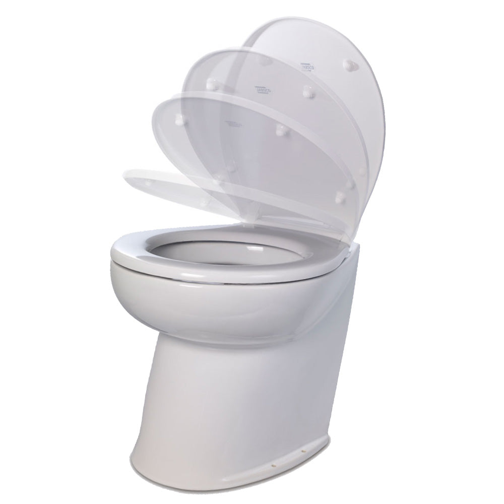 Jabsco Deluxe Flush 17" Angled Back 24V Raw Water Electric Marine Toilet w/Remote Rinse Pump Soft Close Lid