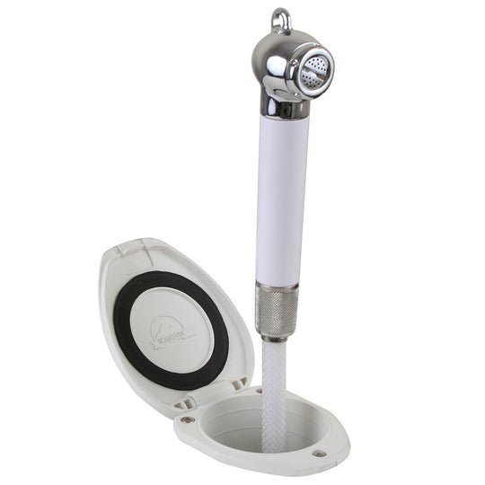 Scandvik Recessed Shower w/6 White Hose - Push-Button - Deckhand Marine Supply