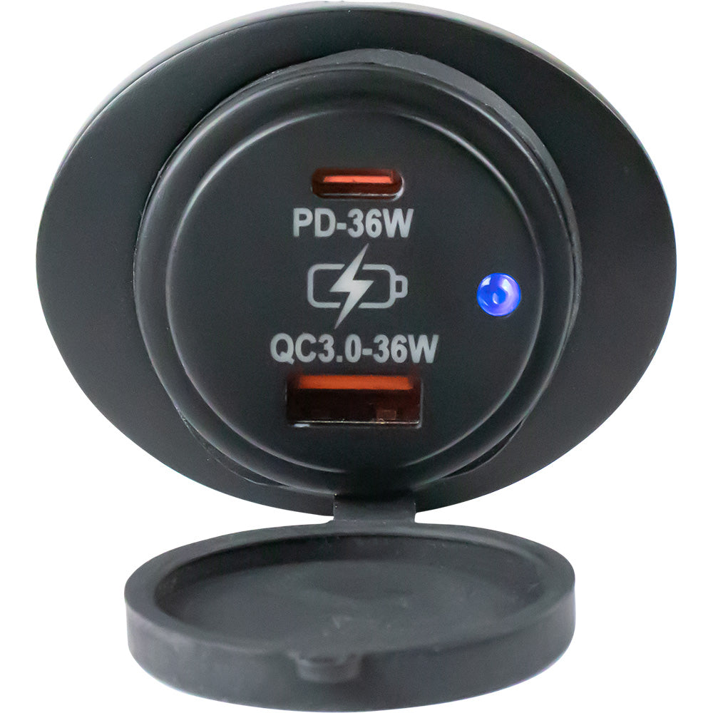Sea-Dog Oval Surface Mount USB 3.0  USB-C Power Socket - Deckhand Marine Supply