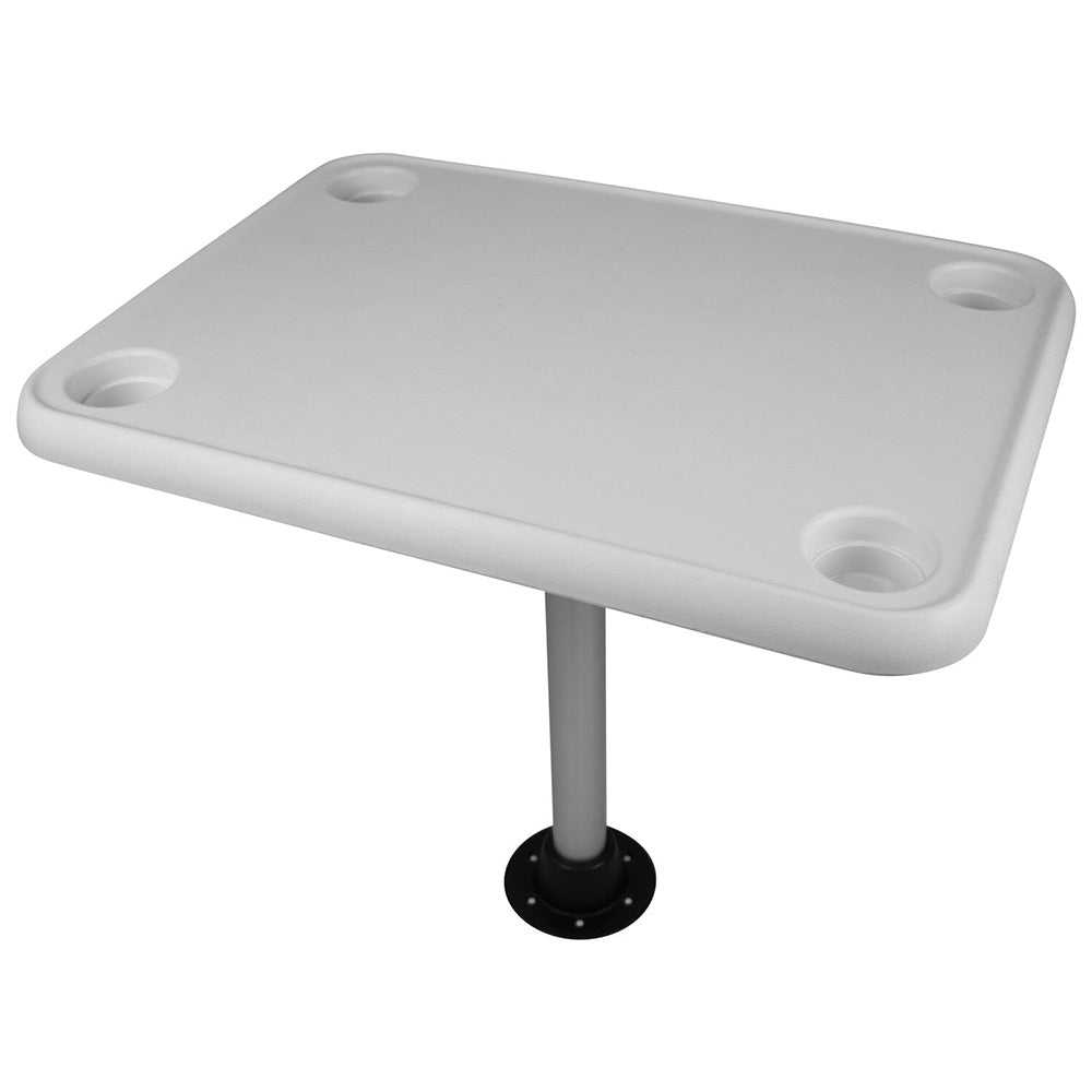Wise White Rectangular Table - 4 Drink Holders w/Pedestal - Deckhand Marine Supply