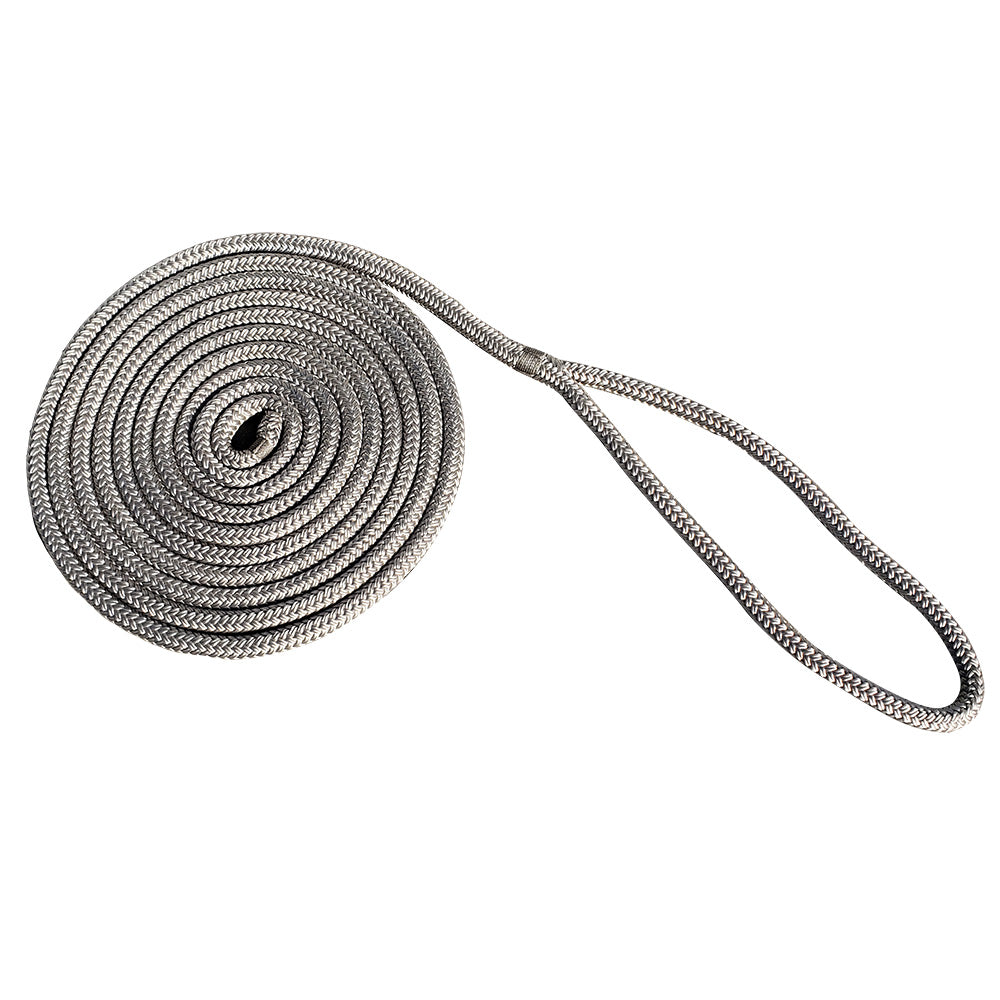 New England Rope 5/8" x 15 Nylon Double Braid Dock Line - Grey - Deckhand Marine Supply