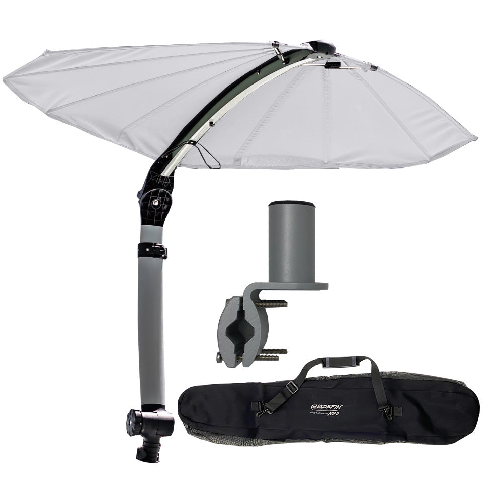TACO ShadeFin Mini w/White Fabric - Bag  Round Rail Mount Kit - Deckhand Marine Supply