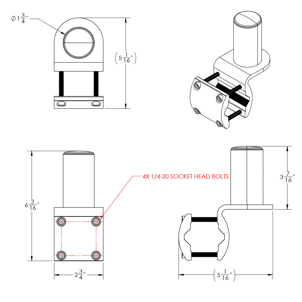 TACO ShadeFin Mini Square Tube Rail Mount - Deckhand Marine Supply