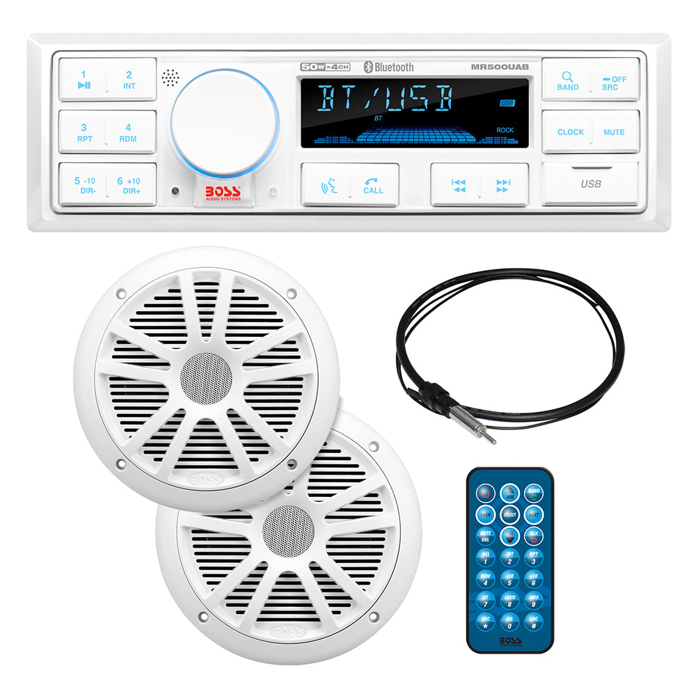 Boss Audio MCK500WB.6 Kit w/MR500UAB, 2 MR6W Speakers, MRANT10 Antenna,  White Remote - Deckhand Marine Supply