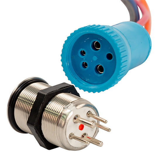 Bluewater 22mm Push Button Switch - Off/On Contact - Blue/Red LED - 1' Lead - Deckhand Marine Supply