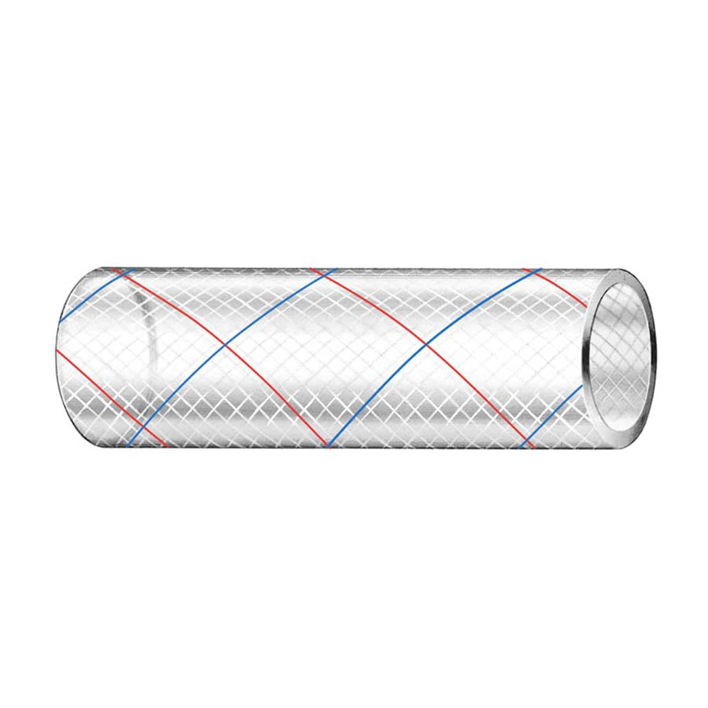 Trident Marine 3/8" x 50' Clear Reinforced PVC Hose Tubing Red  Blue Tracer - Deckhand Marine Supply