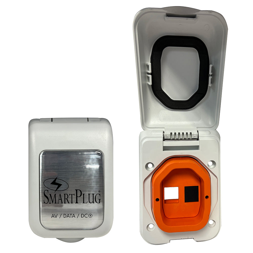 SmartPlug Data Port Case/Inlet Only - White Cover w/One Blank Plug  One Open Port - Deckhand Marine Supply