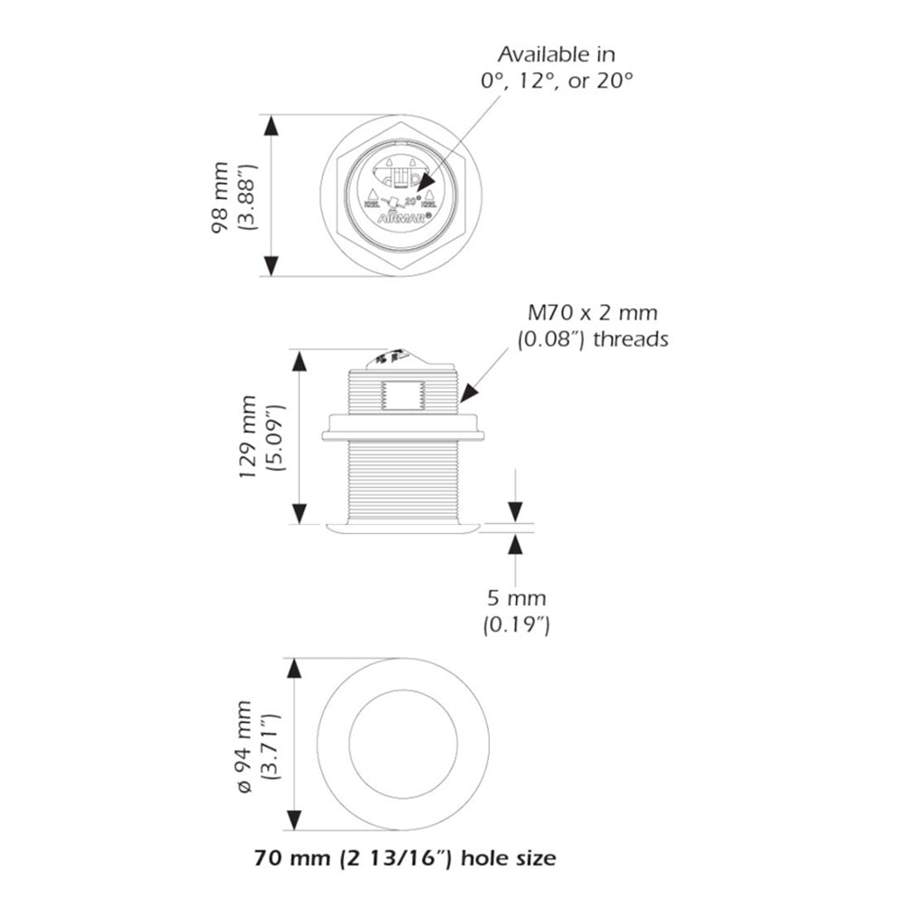 Airmar B75HW High Wide Chirp Transducer - 20 Degree Deadrise, 600W Thru Hull - Deckhand Marine Supply