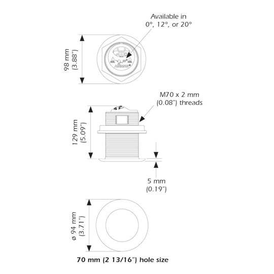 Airmar B75HW High Wide Chirp Transducer - 20 Degree Deadrise, 600W Thru Hull - Deckhand Marine Supply