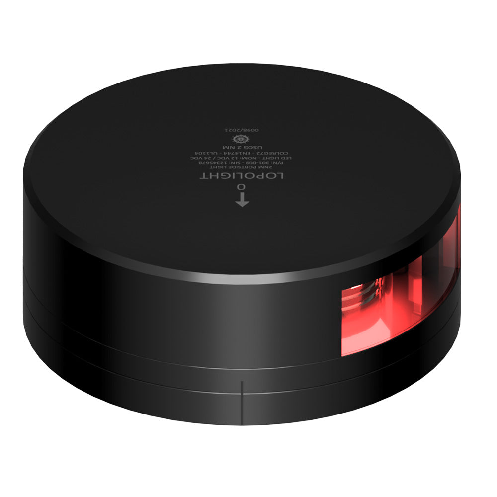 Lopolight Red Port Light - 2NM - Black Housing w/FB Base - Deckhand Marine Supply