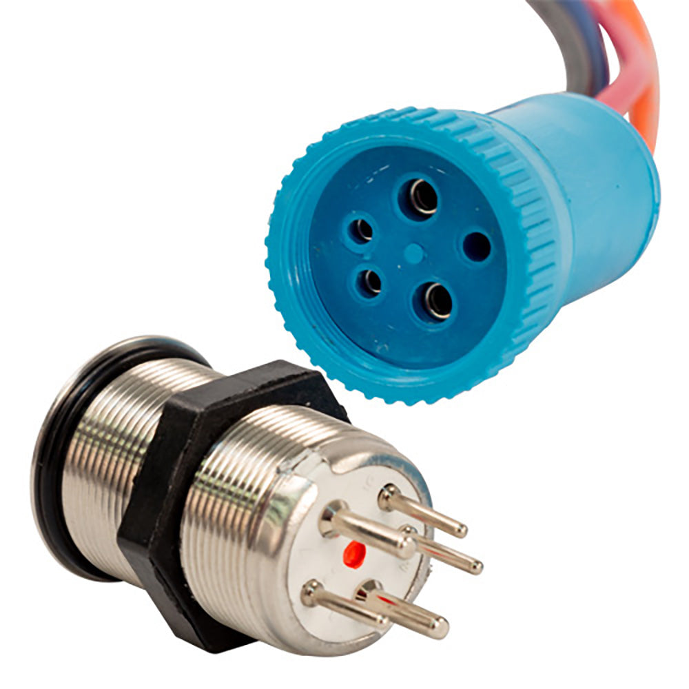 Bluewater 22mm Push Button Switch - Off/On Contact - Blue/Red LED - 4' Lead - Deckhand Marine Supply