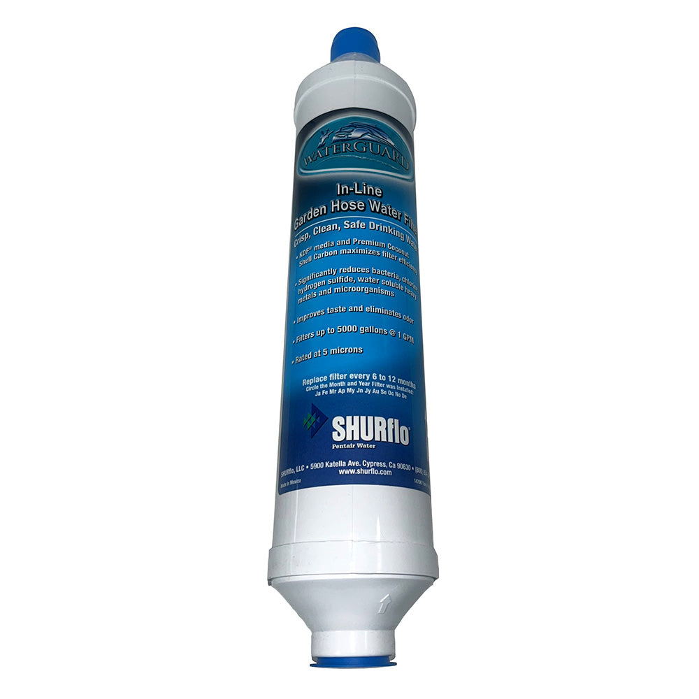 Shurflo by Pentair Quad-Stage Bacteriostatic KDF/Carbon In-Line City Water Entry Filter w/Garden Hose Ends - Deckhand Marine Supply