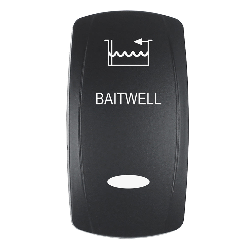 Pacer Actuator - 'BAITWELL' f/V Series Contura Switches - Black - Laser Etched (Top/Bottom Light) - Deckhand Marine Supply