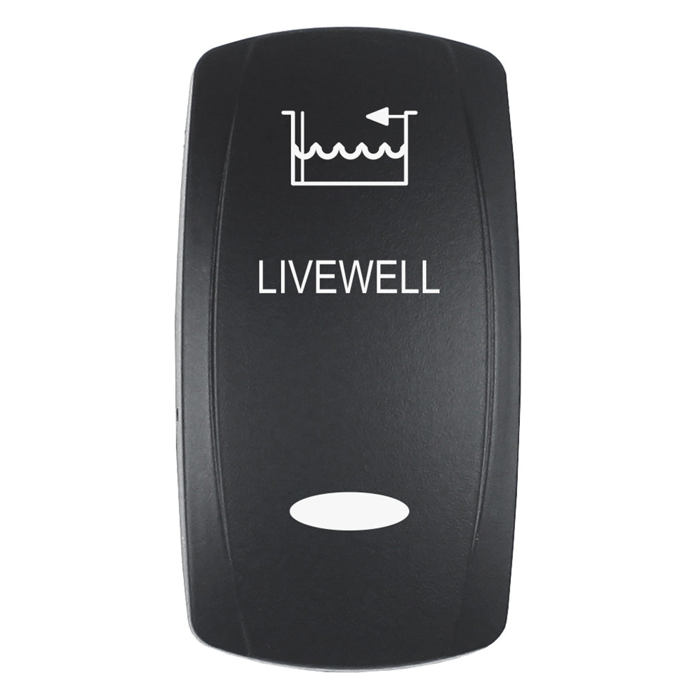 Pacer Actuator - 'LIVEWELL' f/V Series Contura Switches - Black - Laser Etched (Top/Bottom Light) - Deckhand Marine Supply