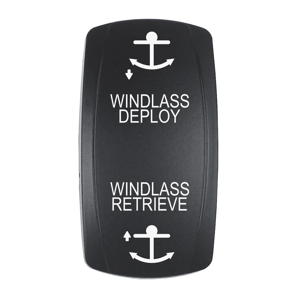 Pacer Actuator - 'WINDLASS DPLY/RTRV' f/V Series Contura Switches - Black - Laser Etched (Top/Bottom Light) - Deckhand Marine Supply