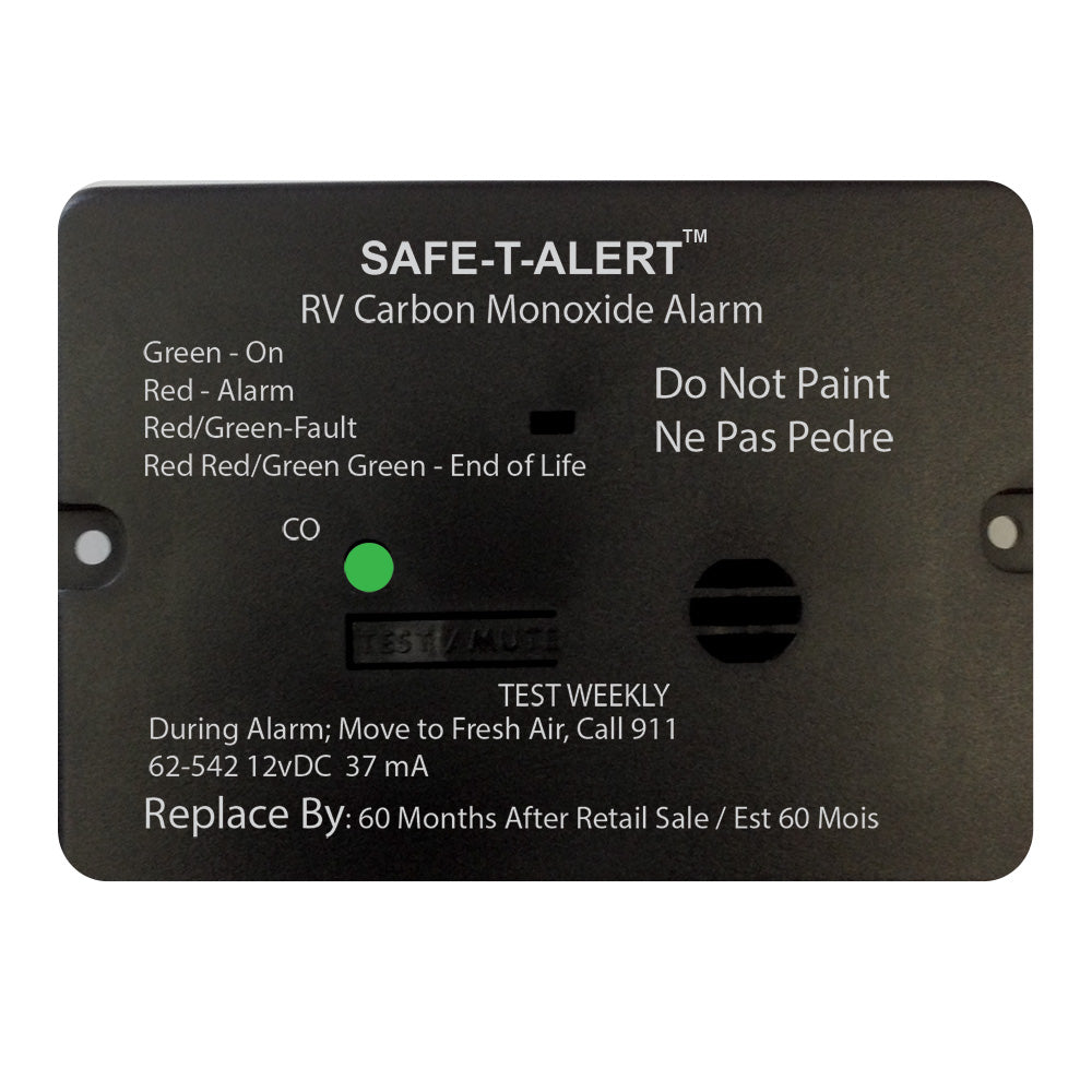 Safe-T-Alert 62 Series Carbon Monoxide Alarm - 12V - RV Flush Mount - Black - Deckhand Marine Supply