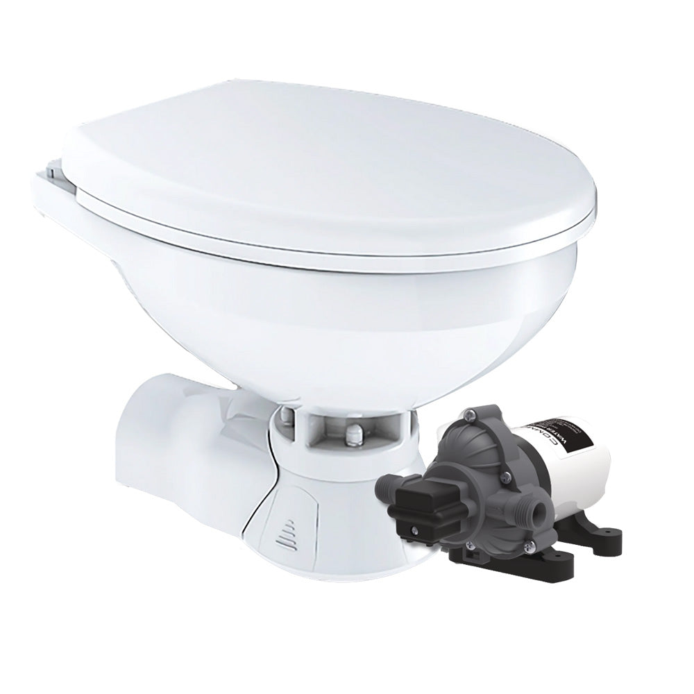 Commodore Quiet Flush Electric Toilet - Rear Macerator - Raw Water Pump - Regular Size - Deckhand Marine Supply