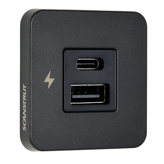 Scanstrut TILE USB-A/USB-C Interior Charging Socket - 12/24V - Black Bezel - Deckhand Marine Supply