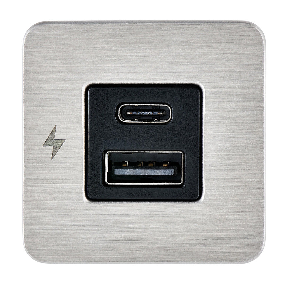 Scanstrut TILE USB-A/USB-C Interior Charging Socket - 12/24V - Stainless Steel Bezel - Deckhand Marine Supply