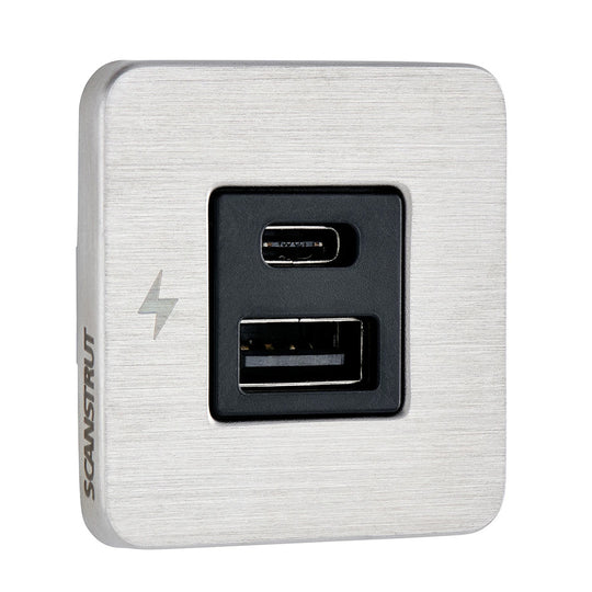 Scanstrut TILE USB-A/USB-C Interior Charging Socket - 12/24V - Stainless Steel Bezel - Deckhand Marine Supply