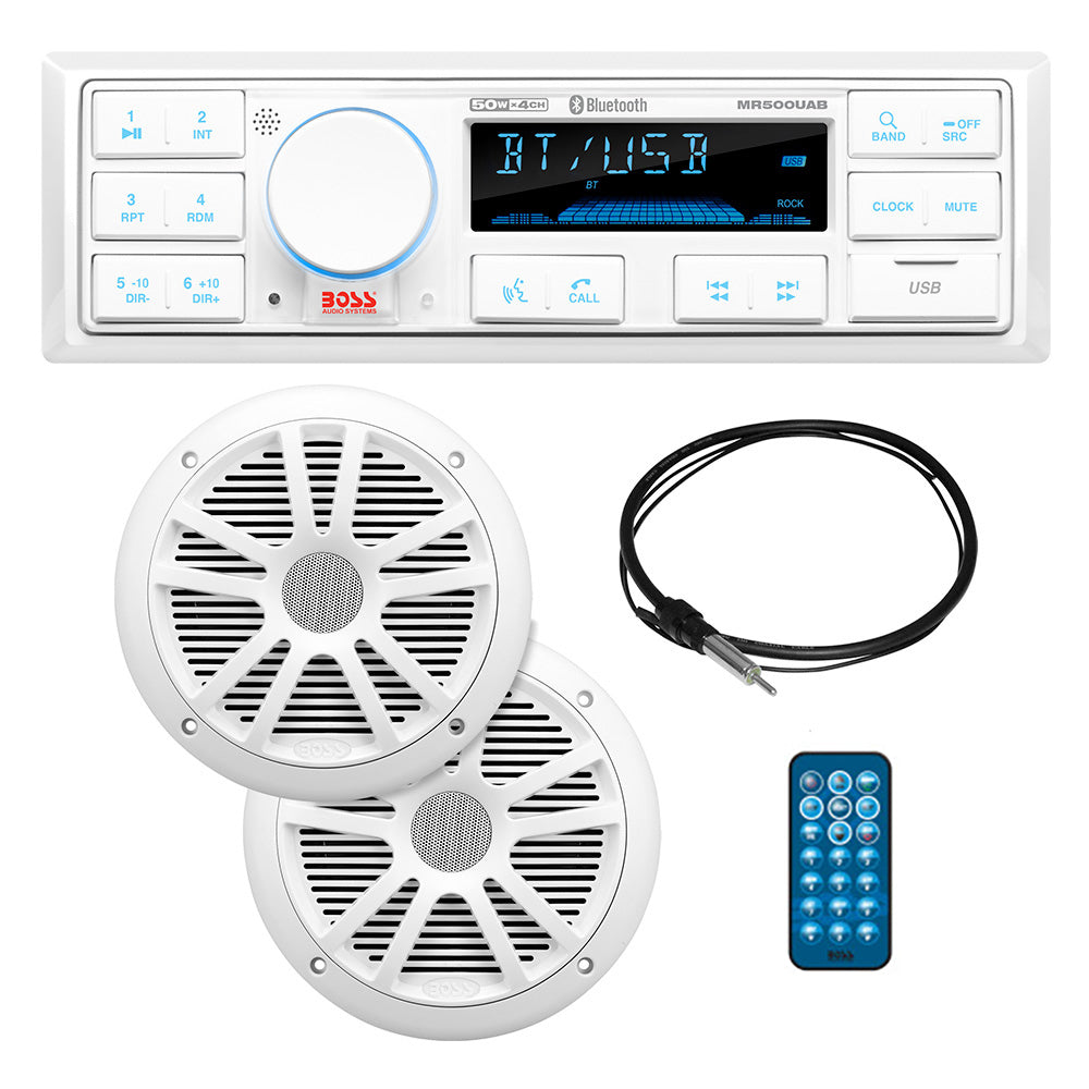 Boss Audio MCK500WB.6 Kit w/MR500UAB, 2 MR6W Speakers, MRANT10 Antenna,  White Remote *Refurbished - Deckhand Marine Supply