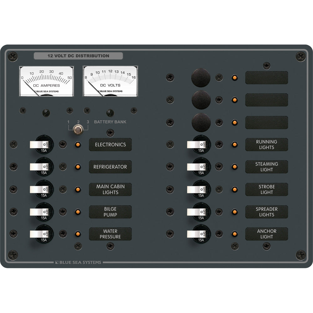 Blue Sea 8068 DC 13 Position Toggle Branch Circuit Breaker Panel - White Switches - Deckhand Marine Supply