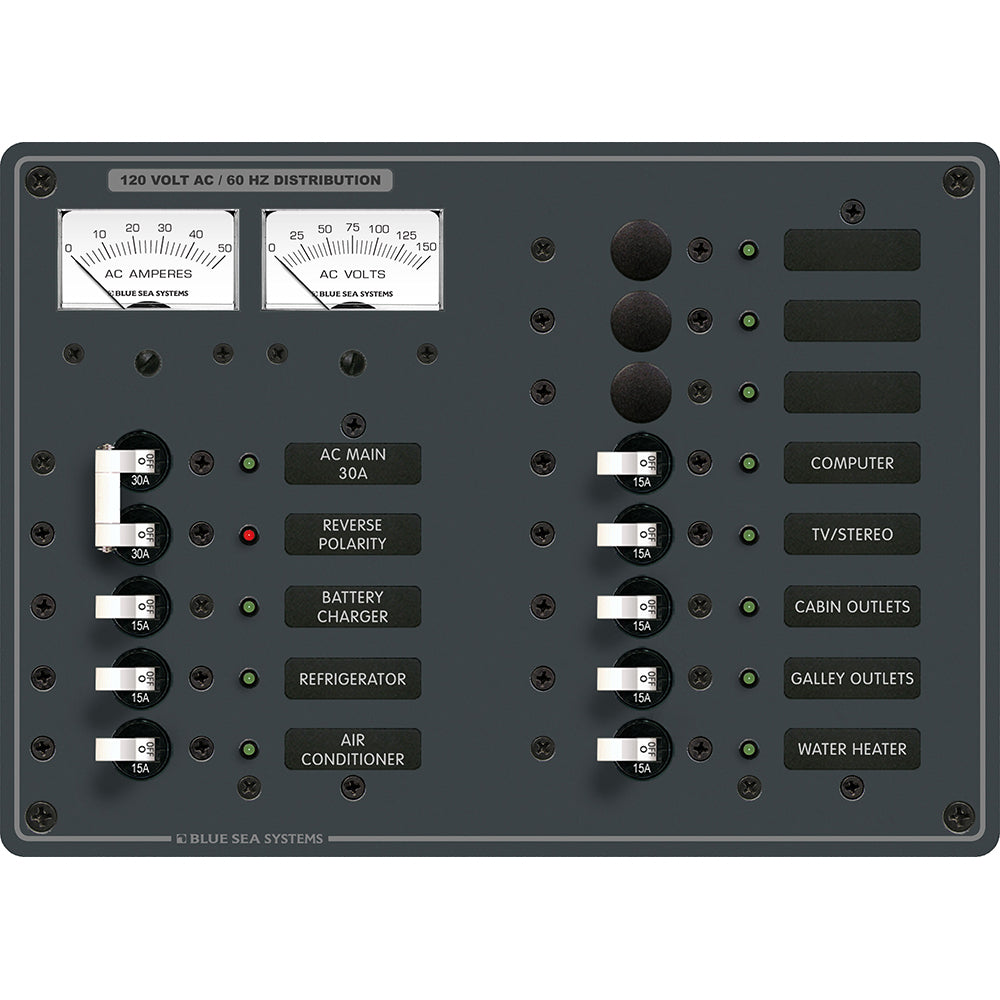 Blue Sea 8076 AC Main +11 Positions Toggle Circuit Breaker Panel - White Switches - Deckhand Marine Supply