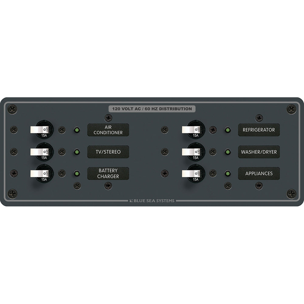 Blue Sea 8097 AC 6 Position Toggle Circuit Breaker Panel - White Switches - Deckhand Marine Supply