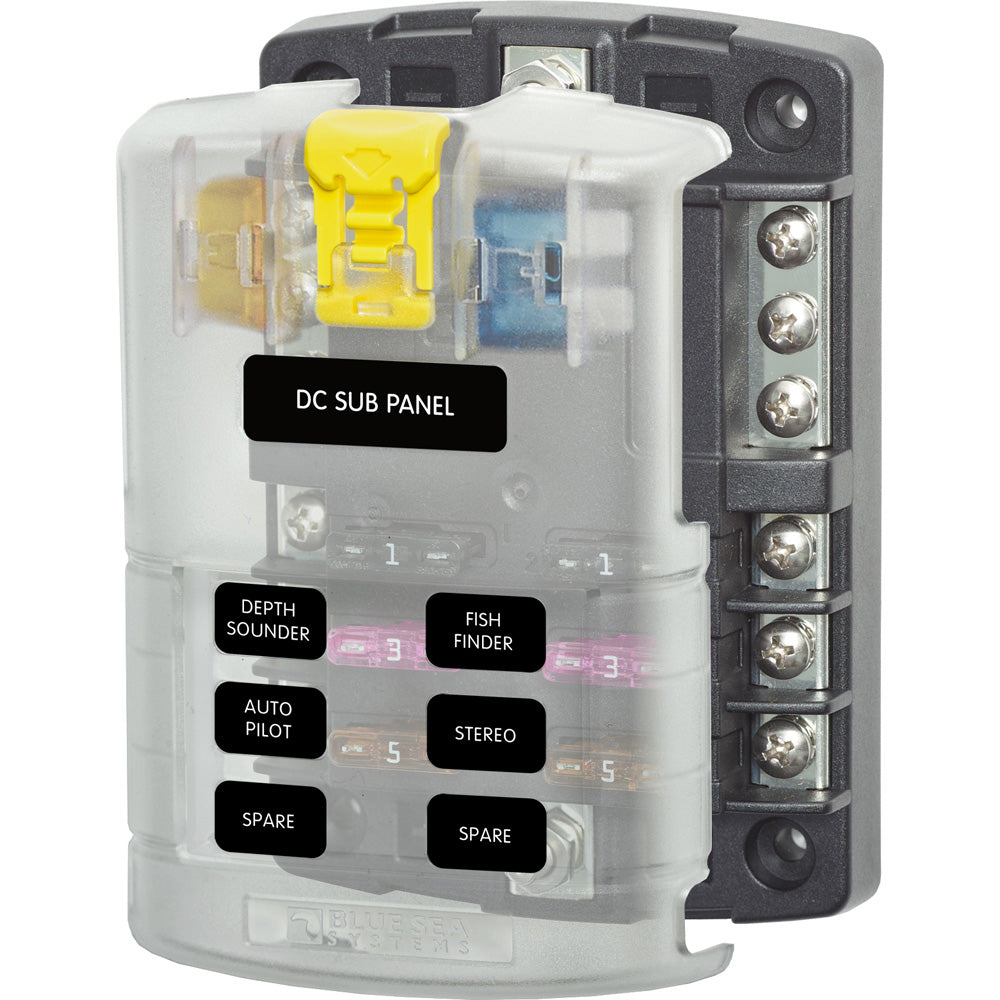 Blue Sea 5025 ST Blade Fuse Block w/Cover - 6 Circuit w/Negative Bus - Deckhand Marine Supply