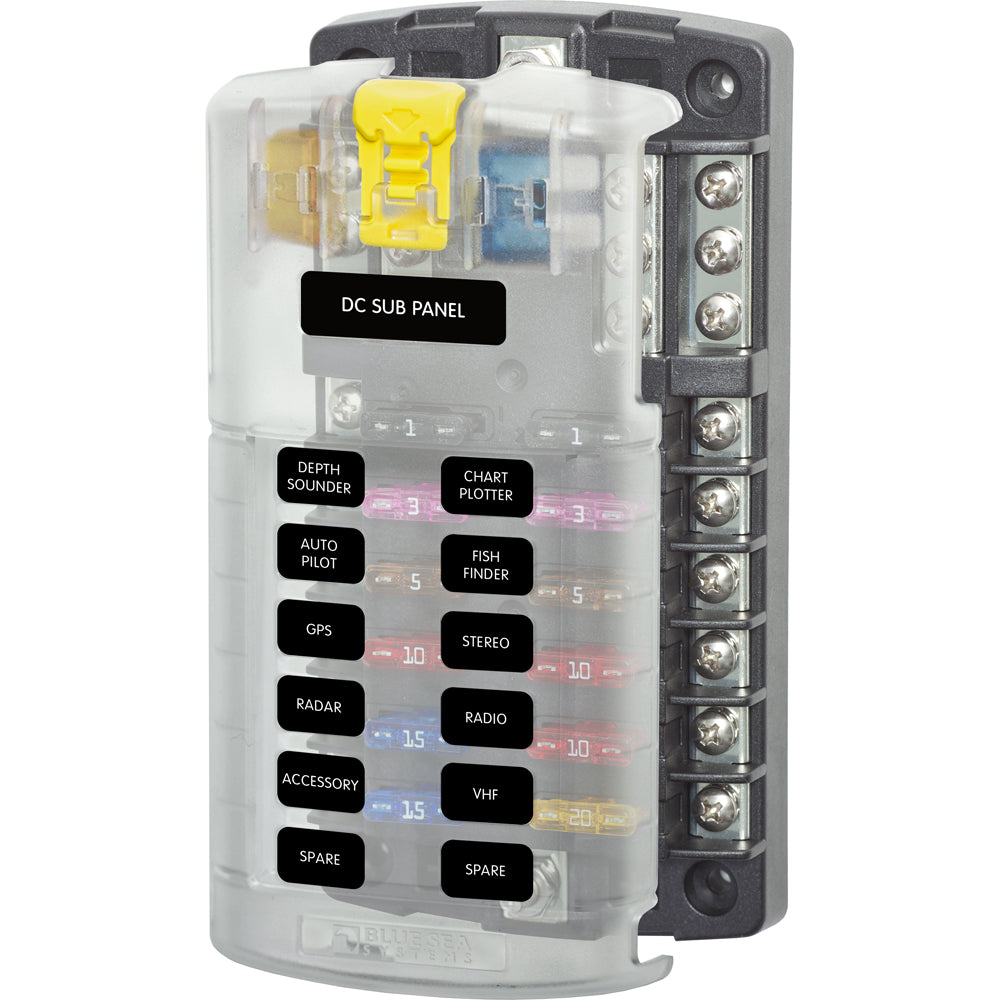 Blue Sea 5026 ST Blade Fuse Block w/Cover - 12 Circuit w/Negative Bus - Deckhand Marine Supply