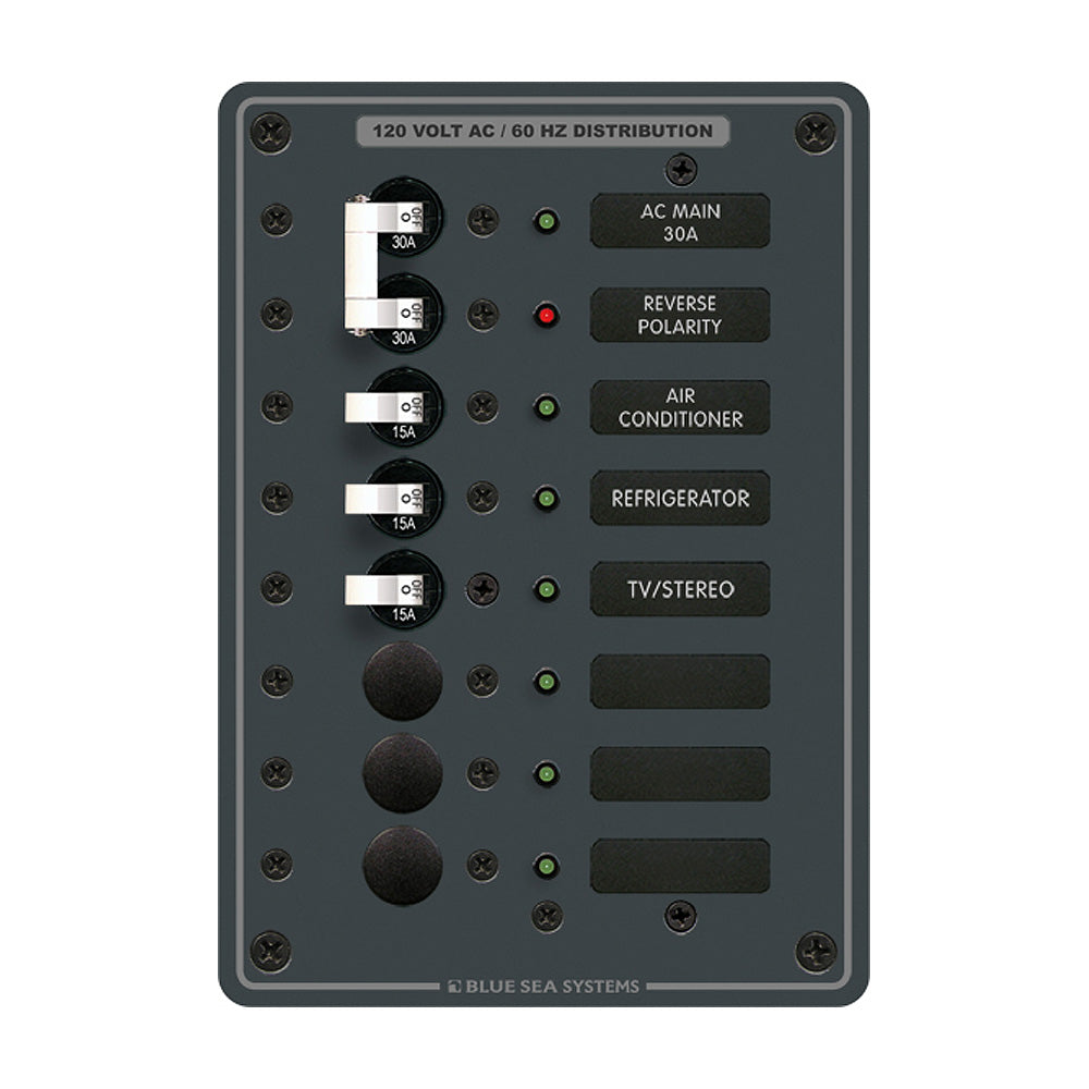 Blue Sea 8027 AC Main +6 Position Breaker Panel - White Switches - Deckhand Marine Supply