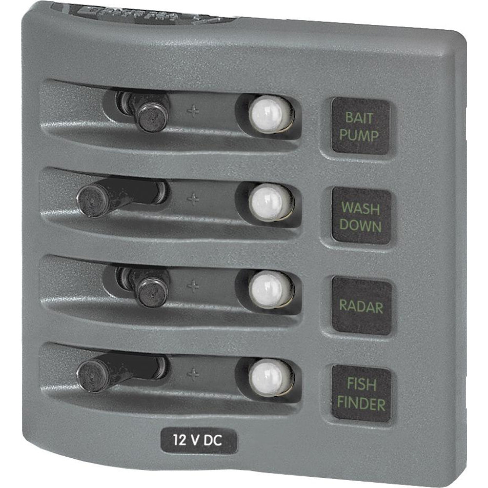 Blue Sea 4374 WeatherDeck Water Resistant Circuit Breaker Panel - 4 Position - Grey - Deckhand Marine Supply