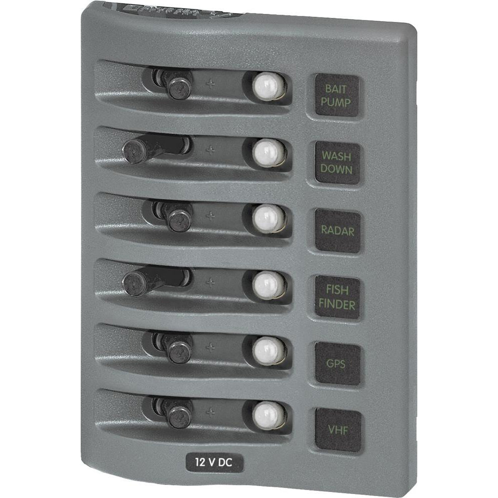 Blue Sea 4376 WeatherDeck Water Resistant Circuit Breaker Panel - 6 Position - Grey - Deckhand Marine Supply