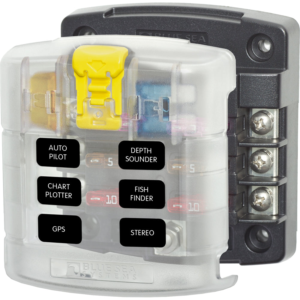Blue Sea 5028 ST Blade Fuse Block w/ Cover - 6 Circuit without Negative Bus - Deckhand Marine Supply
