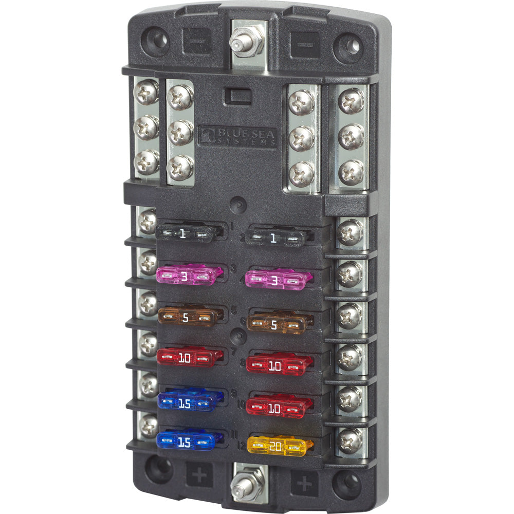 Blue Sea 5031 ST Blade Fuse Block w/o Cover - 12 Circuit w/Negative Bus - Deckhand Marine Supply