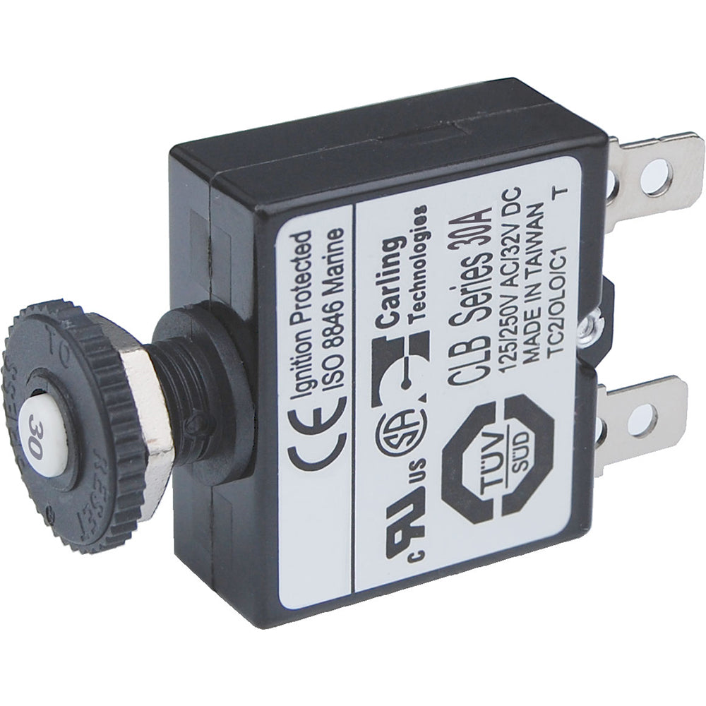 Blue Sea 7059 30A Push Button Thermal with Quick Connect Terminals - Deckhand Marine Supply